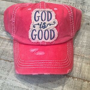 Distressed Pink Cap with Embroidered Message